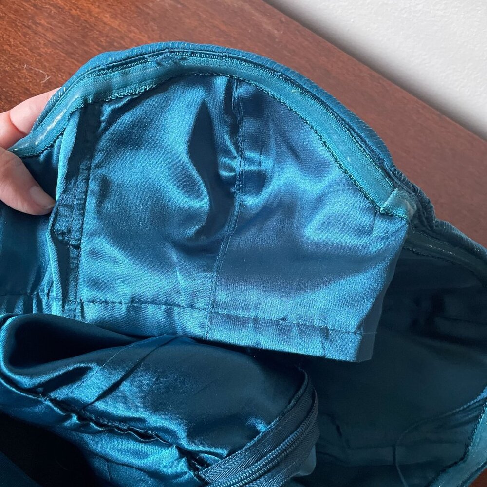 Vintage Aqua Silk Blend Fairycore Strapless Maxi Dress Floral Boho Goddess Sz 6 - Picture 15 of 16